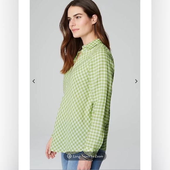 J.Jill 100% Linen Gingham Popover Shirt in Fresh Green | Size M | NWT - Picture 4 of 6